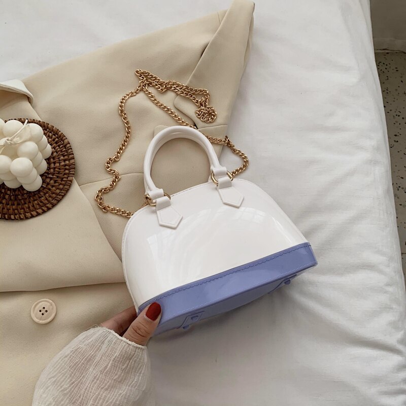 Leren contrasterende kleur handtas ketting messenger bag dames all-match draagbare gel tas: Paars