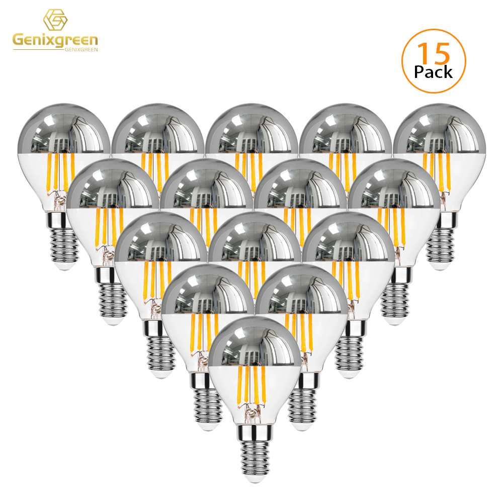 Genixgreen E12 E14 LED miroir ampoule variable 4W G45 haut argent couronne Globe 2700K décor couloir G14 demi Chrome Edison ampoule: Autre / Bleu