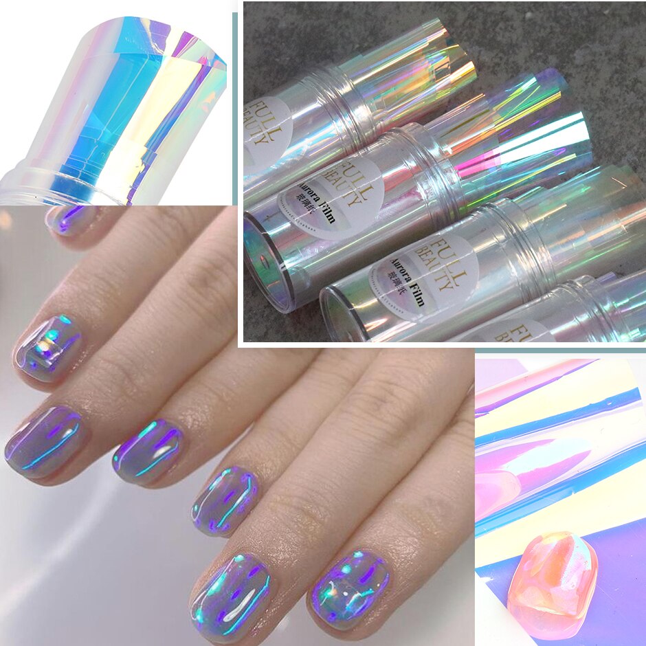 Aurora Nail Foils Shattered Glass Nail Art Marble Holographic Cellophane Paper Nail Sticker Summer Manicure Clear GL1900