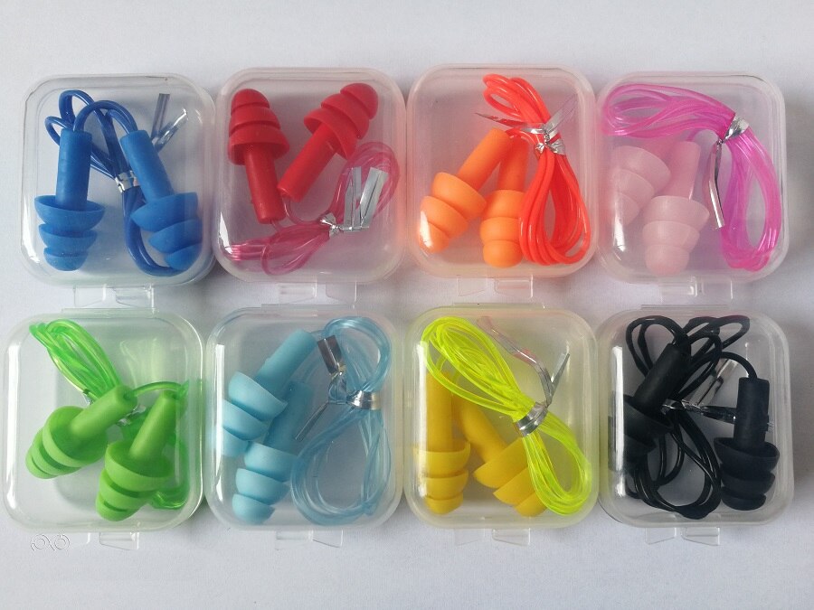 4pieces box-packed comfort earplugs noise reduction silicone Soft Ear Plugs PVC rope Earplugs Protective for Swimming for sleep: Random color