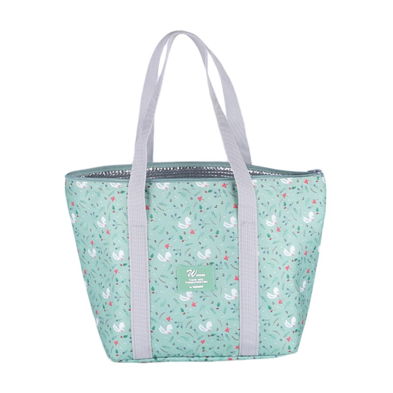 Print Lunch Tas Vrouwen Draagbare Koeler Tassen Hand Waterdichte Picknick Reizen Ontbijt Eten Box Pack Kids: Green