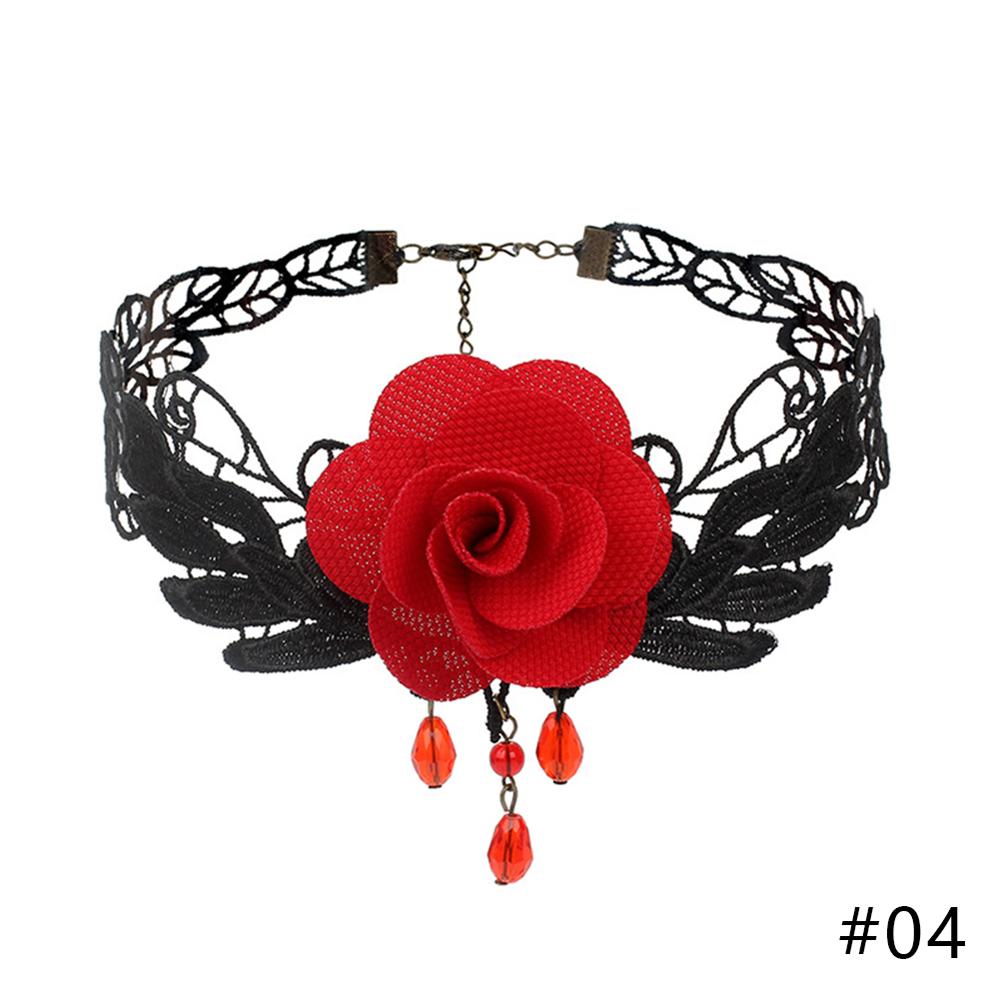 Gothic Lolita Black Lace Korte Keten Choker Sexy Kwasten Ketting Hollow Out Big Rose Flower Punk Handgemaakte Bruiloft Sieraden: 04