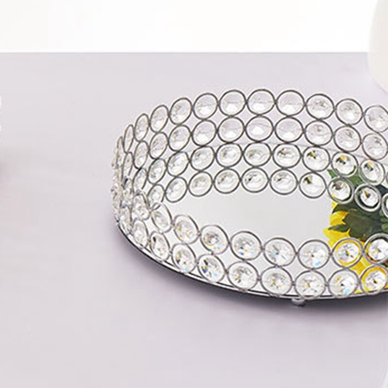 Bmby-silver rund spegel dekorativ kosmetik förvaringslåda bricka, bröllop heminredning rack