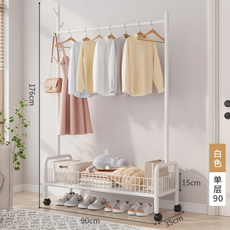 Movable Clothes Rack Floor Hanger Stand Storage Wardrobe Hat Stand Storage Box Bedroom Furniture perchero de pie Coat Rack Hook: MULTI
