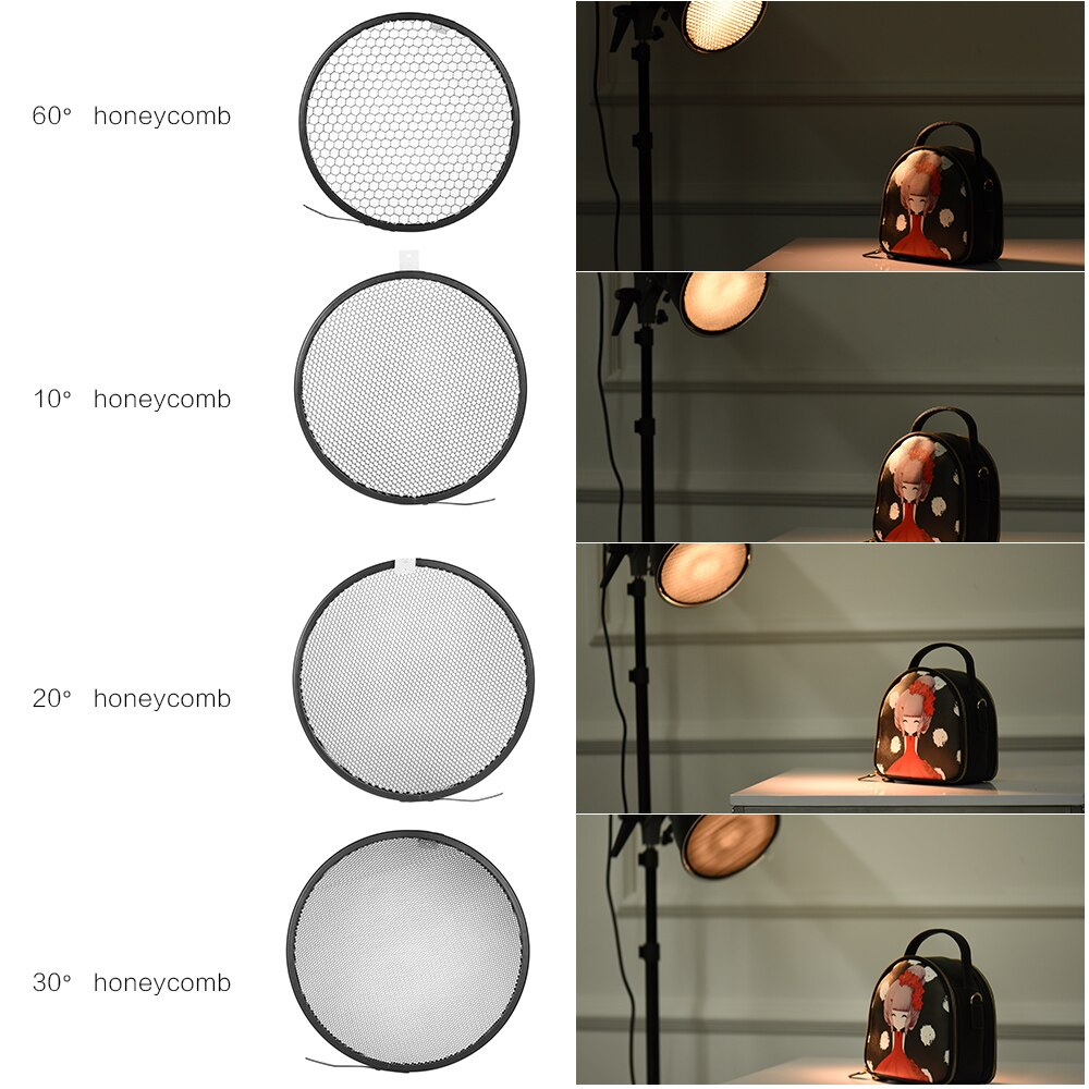 7" Standard Reflector Diffuser Lamp Shade Dish with 10/20/30/60 degree Honeycomb Grid for Bowens Mount Studio Flash Speedlite