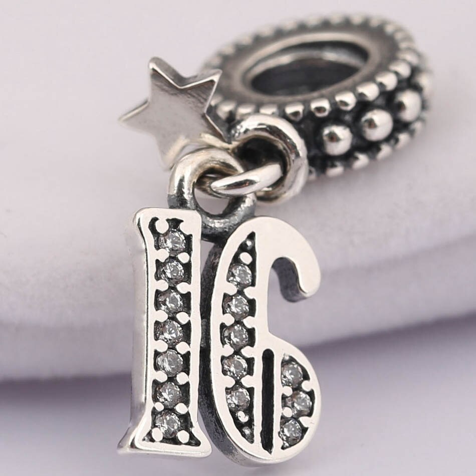 S925 Zilveren Hanger Bead Charm Voor Vrouwen Armband 16 Jaar Van Liefde Dangle Charm Clear Cz Diy Sieraden