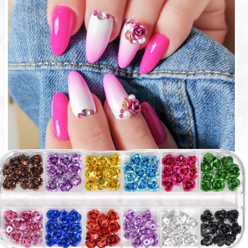 Adornos para uñas de rosas X10, 24 Uds., gemas 3D, remache, rosas, flores, 6mm, surtido de Metal, rosas, flores, piedra, 66565