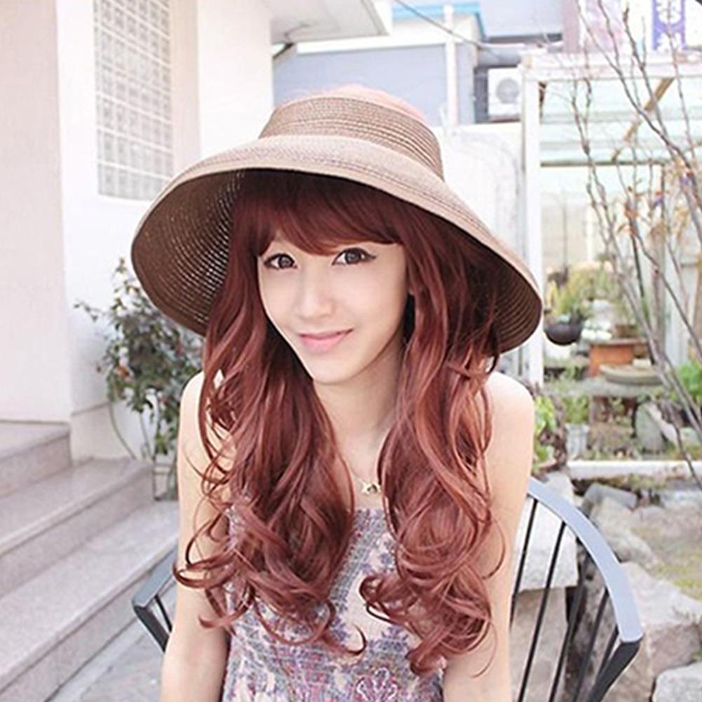 Women's Summer Wide Brim Roll Up Foldable Sun Beach Straw Braid Visor Sun Hat