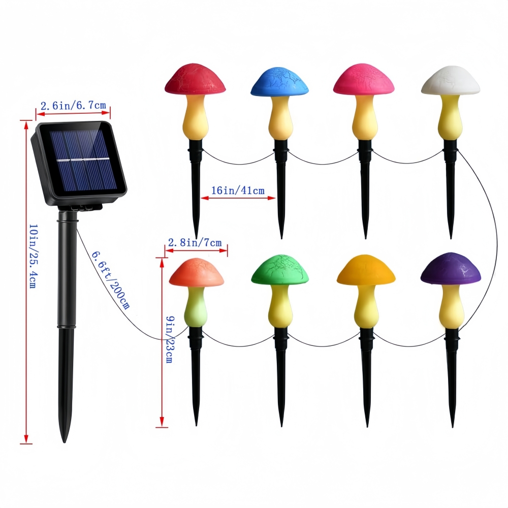Lampe solaire en forme de champignon, imperméable, 8 têtes, luminaire décoratif d'extérieur, idéal pour un jardin, une cour, un sentier, une cour ou une cour, une pâques, une Halloween ou une noël