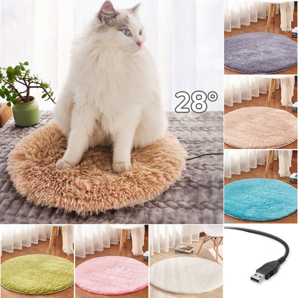 Manta eléctrica para mascotas de 40cm, esterilla calefactora de felpa con USB, a prueba de fugas, para perros y gatos pequeños, alfombra cálida para animales, esterilla calefactora de calentamiento rápido