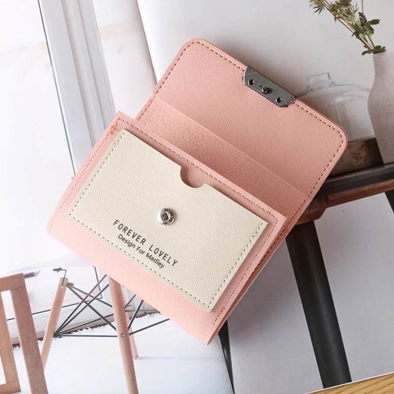 Cartera pequeña con orejas de gato para mujer, minibilletera bonita con único, monedero pequeño con hebilla de Metal contrastante, monedero portátil,