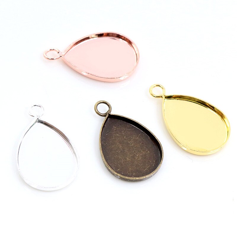 20pcs 13x18mm Tamanho Interno 4 Cores Banhado A Gota Estilo Encantos de Bronze Cameo Cabochão Base de dados de Configuração Pingente achados colar
