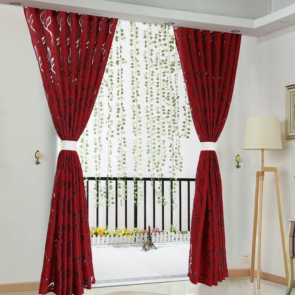 1 PCS Vines Leaves Tulle Door Window Curtain Drape Panel Sheer Scarf Valances Living room curtains with curtains in the kitchen