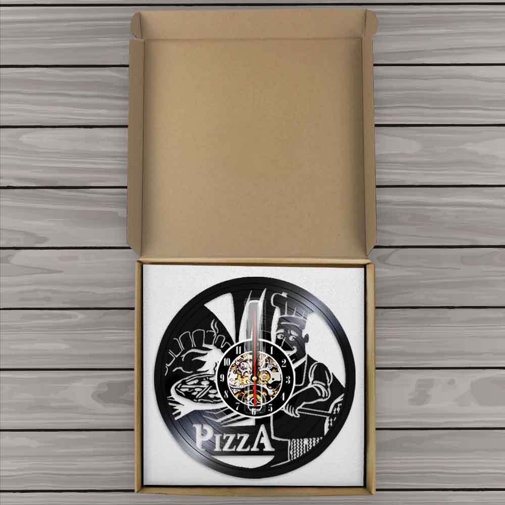 Pizza Shadow Art Clock Food Theme Vinyl Record Wall Clock Modern Kitchen Clock Wall Art Decor For Kitchen Room