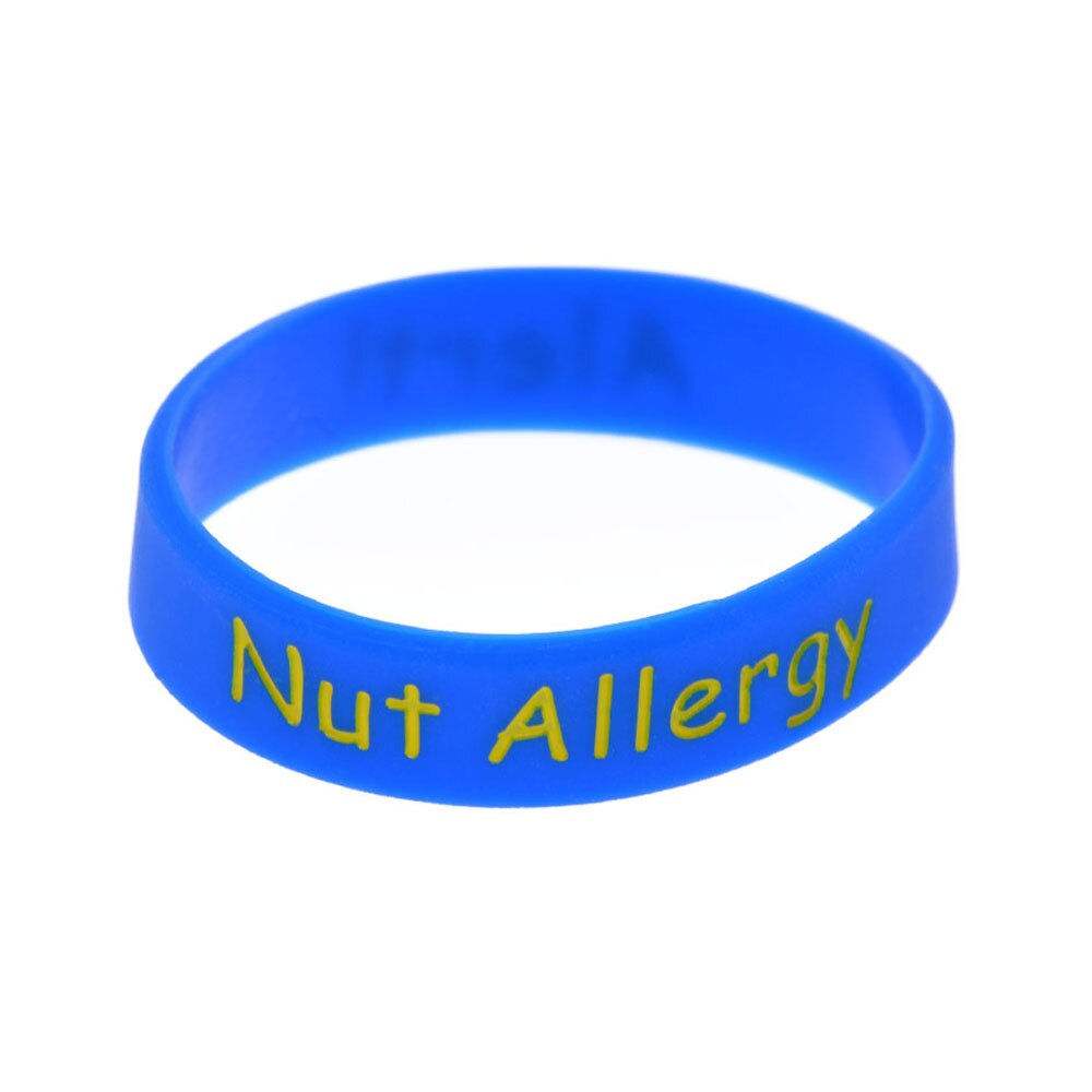 Pulsera de silicona con grabado para niños, brazalete de colores con advertencia de alergia a nueces, a la ,