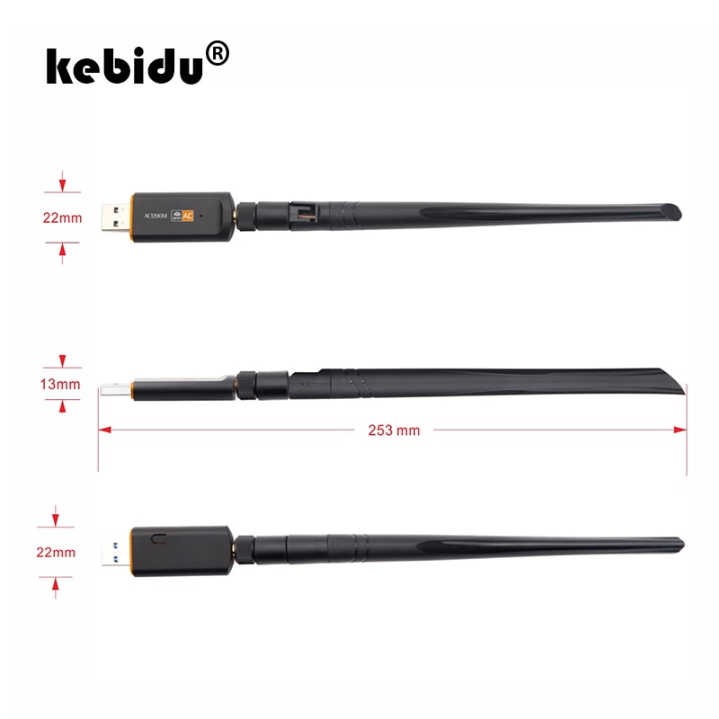 Kebidu usb 3.0 trådløs wifi adapter 2.4 ghz /5 ghz dual band netværkskort 1200 mbps super speed rtl 8812 med 5 dbi antenne til pc