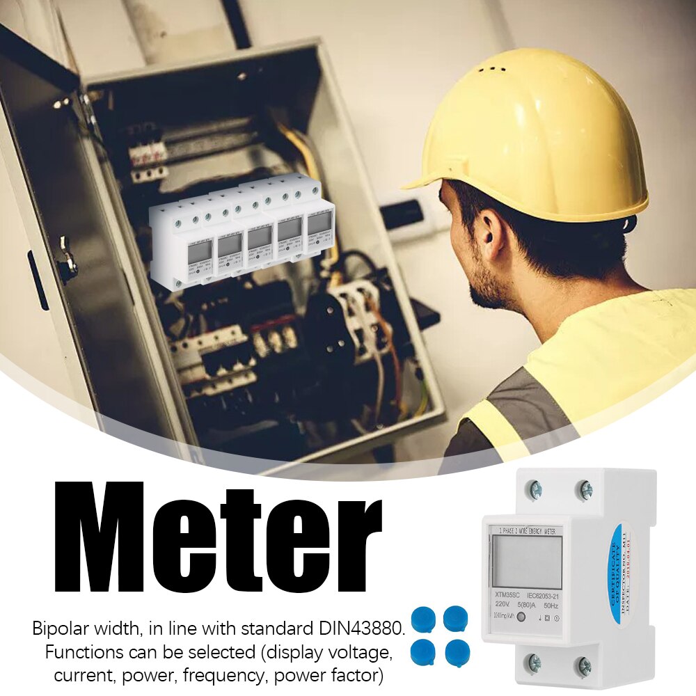 XTM35SC 220V 5(80)A Digital 1 Phase 2 Wire Din-Rail Energy Meter 2P DIN-Rail Electronic Energy KWh Meter Accuracy Class 1