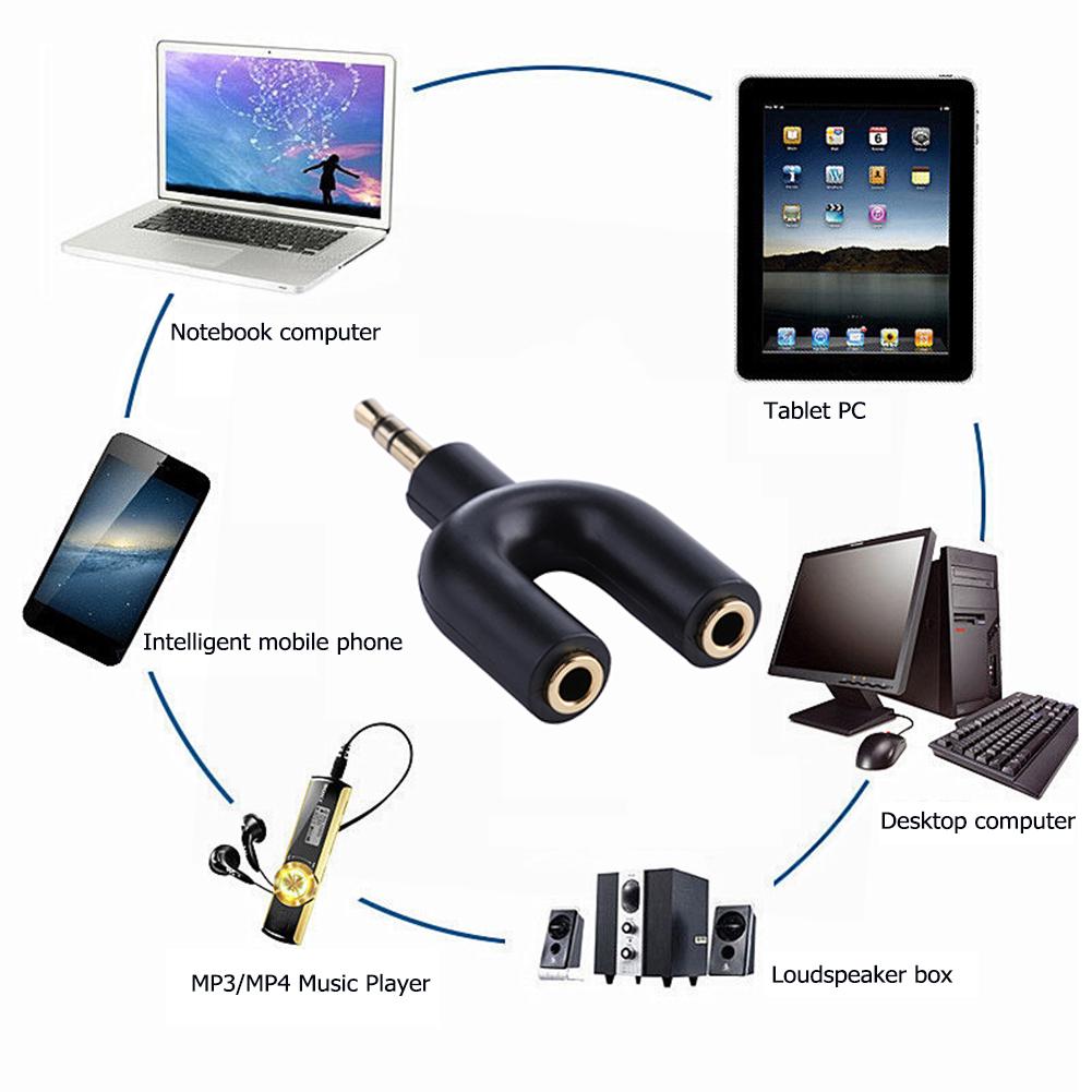3.5mm Splitter U Type Earphone Connector Converter Splitter Audio to Mic & Headset Jack Plug Adapter For Mobile Phone Tablet PC