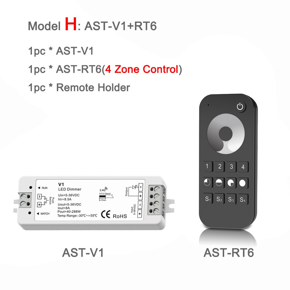 LED Dimmer 12V 24V PWM RF 2.4G Wireless Touch Remote Controller 5V 36V Smart Wifi Dimmer Switch for Single Color LED Strip Light: Model H