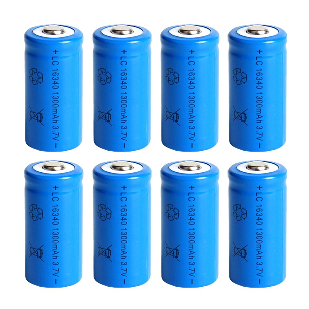 16340 3,7 V 1300mAh Li-ion batería recargable CR123A para linterna LED cargador de pared de viaje para batería 16340 CR123A 1-20 Uds.: 8pcs