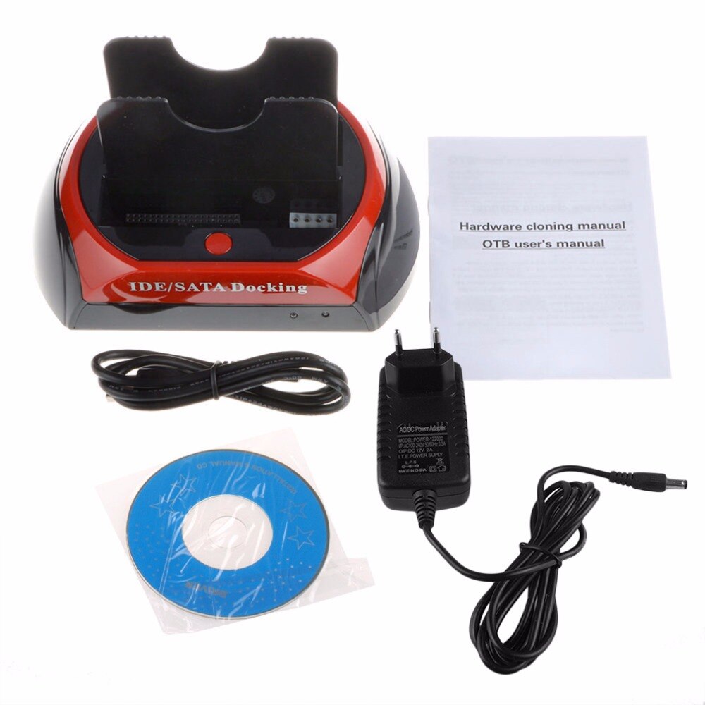 USB 2.0 Dual HDD Hard Drive Disk EU IDE SATA Docking Station Base for SATA/HDD/IDE Support Hard Disk Can
