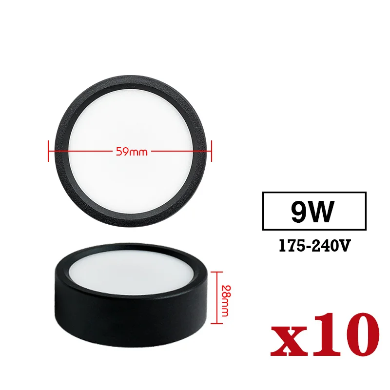 10 unids/lote Led Downlight 220V lámpara de techo 9W 12W 15W 18W Panel montado en superficie iluminación cocina accesorio para habitación decoración del hogar: Luz natural / Blanco