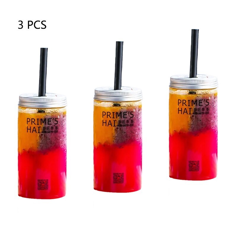 500ml plastic drinkflessen met aluminium deksels, wegwerpflessen met doorzichtige drank en water, brede hals voor snoep en thee.: 3 stuks per