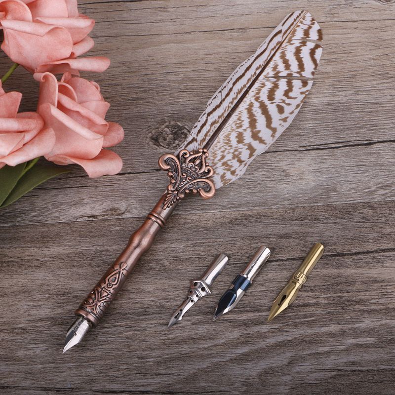 Antieke Quill Veer Dip Pen Schrijven Inkt Briefpapier Geschenkdoos Vulpen 634B