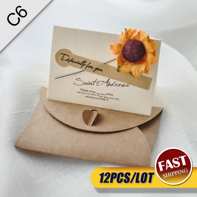 12pcs pocket bruiloft bloem uitnodigingskaarten bruiloft verjaardag bridal en baby douche goedkope uitnodigingen met envelop + blanco kaarten: C6-Sunflower-12pcs