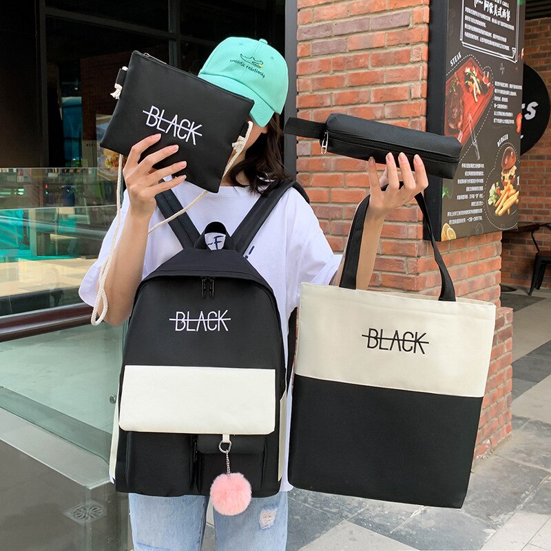 4Pcs/set Canvas School Bags For Teenager Girls Students Larger Capacity Women School Travel Backpacks Female Book Bags