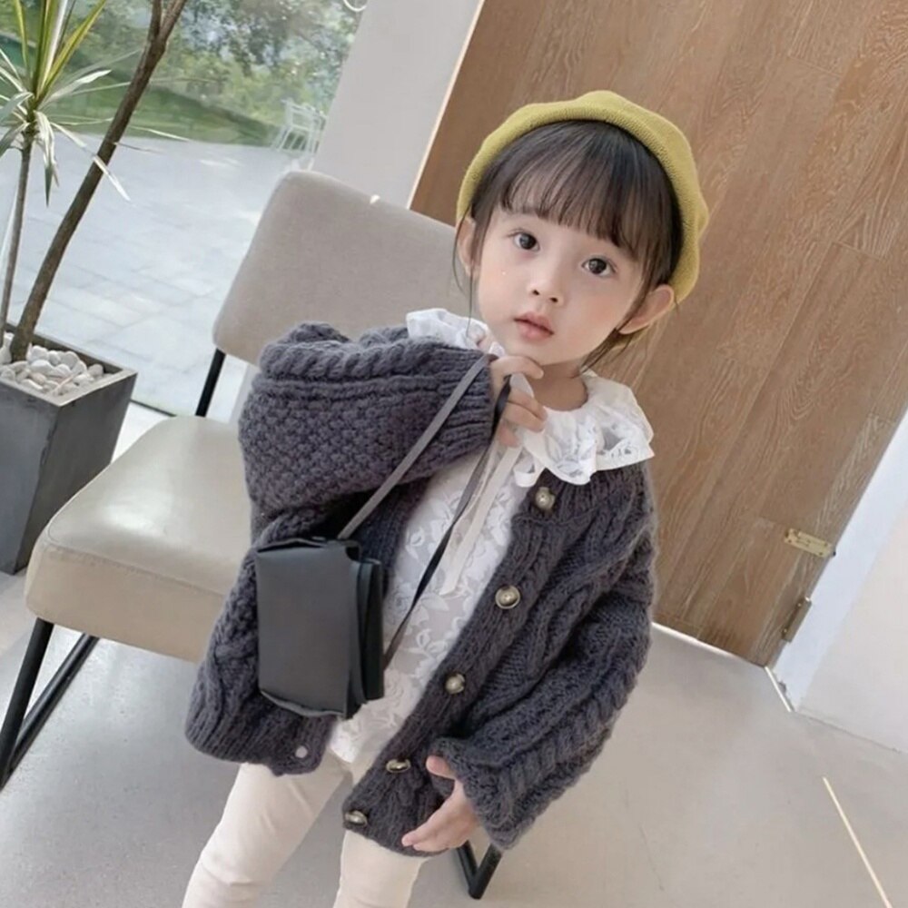 Cárdigan de estilo coreano para niña, suéter rosa de punto retro, cárdigan grueso para niña, abrigo, suéter para niña, Otoño e Invierno