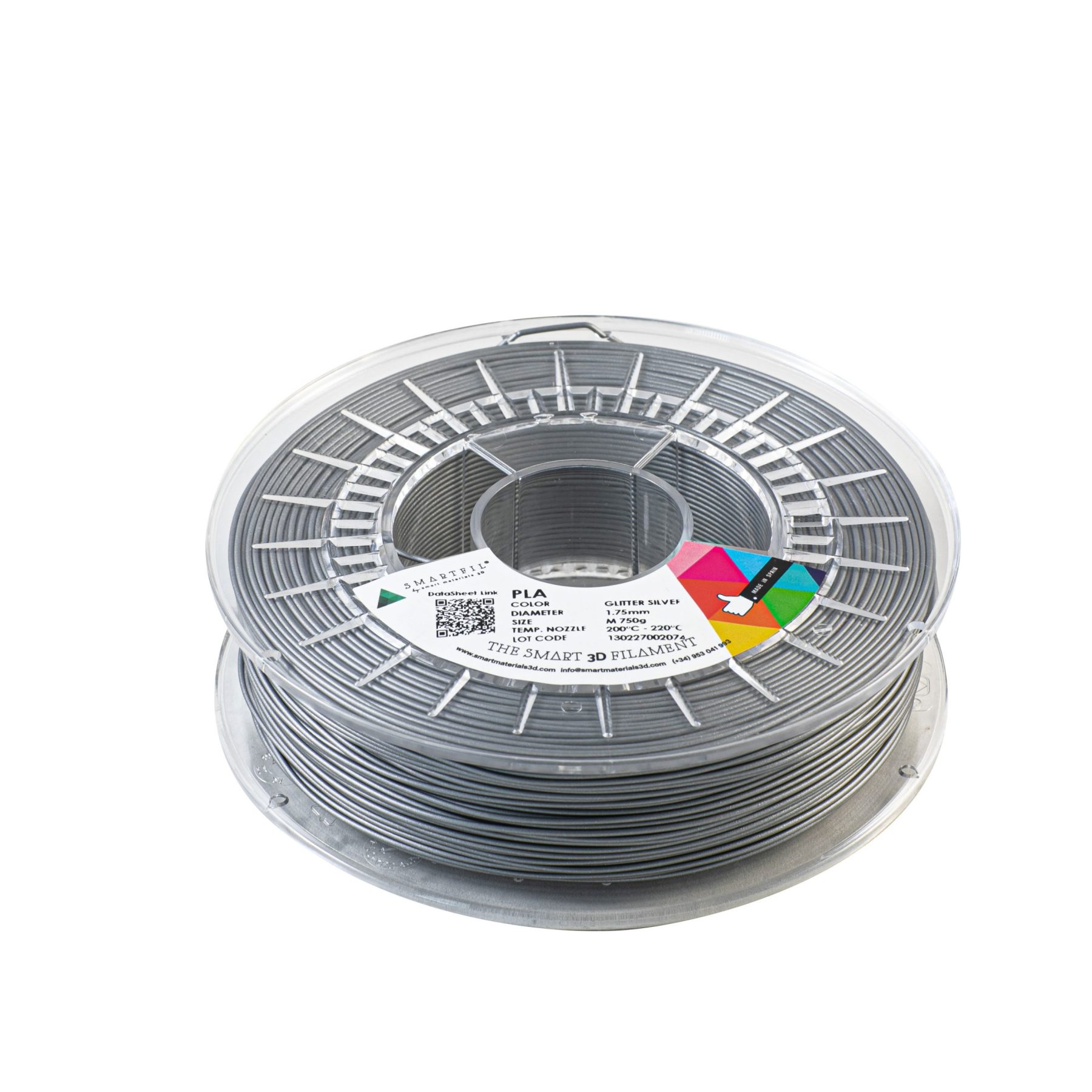 Filamento PLA Glitter Smartfil 1,75mm 750gr Smart Materials Impresora 3D FDM Creality Ender 3 Prusa Fabricado Enviado España: Silver