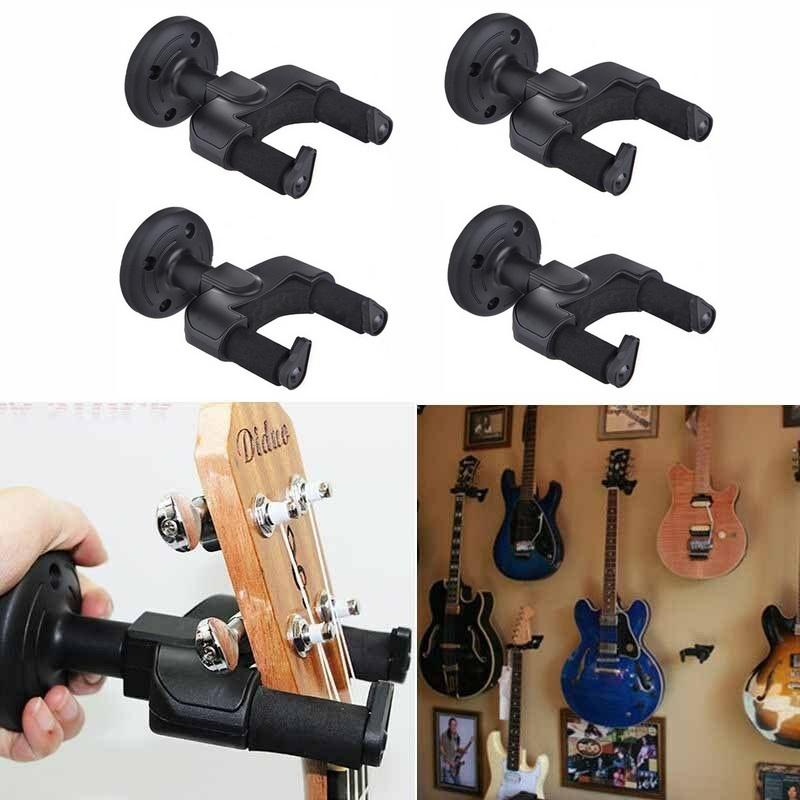 Gitarr väggmonterade hängare gitarr väggmonterad hylla gitarrförvaring display rack krok auto lås grepp och metall bas (svart)