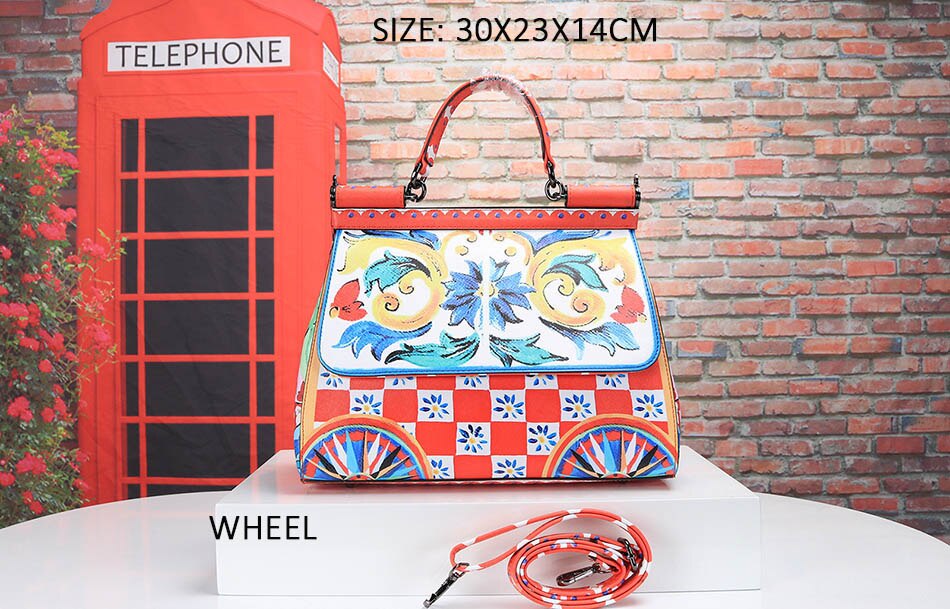 VM KISS Classic Women Frame Handbag Europe And America Printing Shoulder Messenger Totes Ladies Bags Bolsa Feminina: wheel