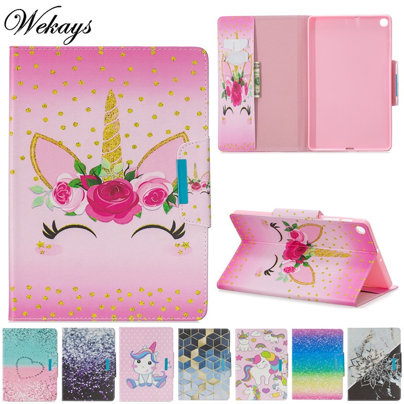 Wekays capa de couro para samsung tab a, 10.1 2019 desenho animado unicórnio tab a 10.1 polegadas 2019 t510 t515 capa cobertura