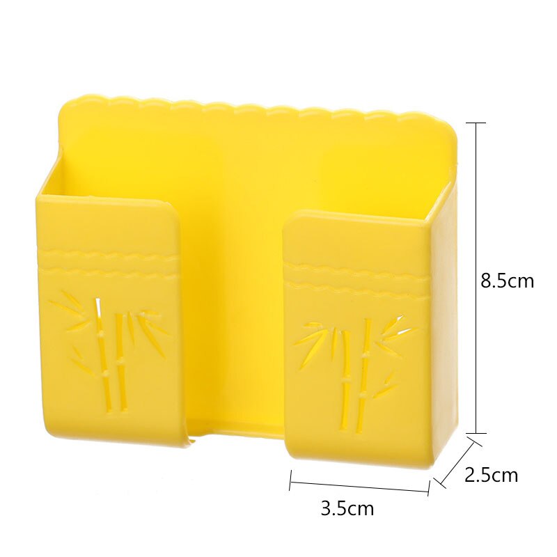 Wandmontage Opbergdoos Afstandsbediening Organizer Mobiele Telefoon Opladen Stand Zelf Kleverige Muur Plank Telefoon Plug Houder: Bamboo Yellow