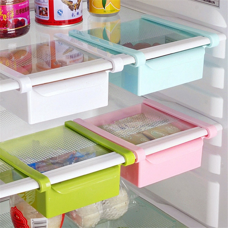Mini ABS DIY Slide Kitchen Fridge Freezer Space Saver Organization Storage Rack Bathroom Shelf Rack Organizer Holder