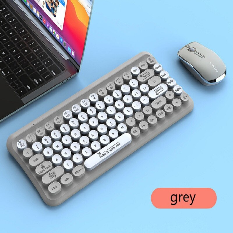 PQPYC 2.4G Wireless Keyboard Set Mixed Shuangpin Color Round punk keycap Keyboard Mouse Laptop Notebook PC Girls: JP009