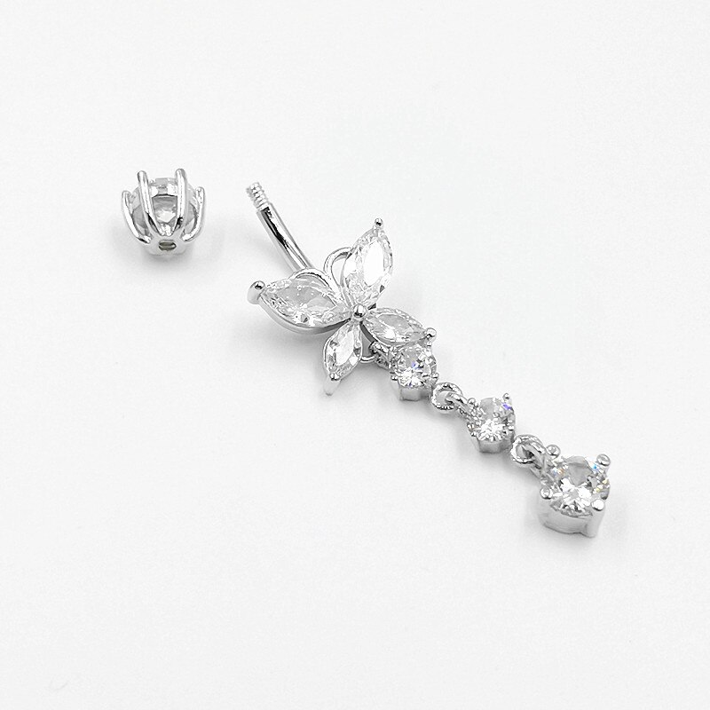 925Sterling Zilveren Navel Piercing Bloem Cubic Zirkoon Belly Button Ring Bar Body Sieraden