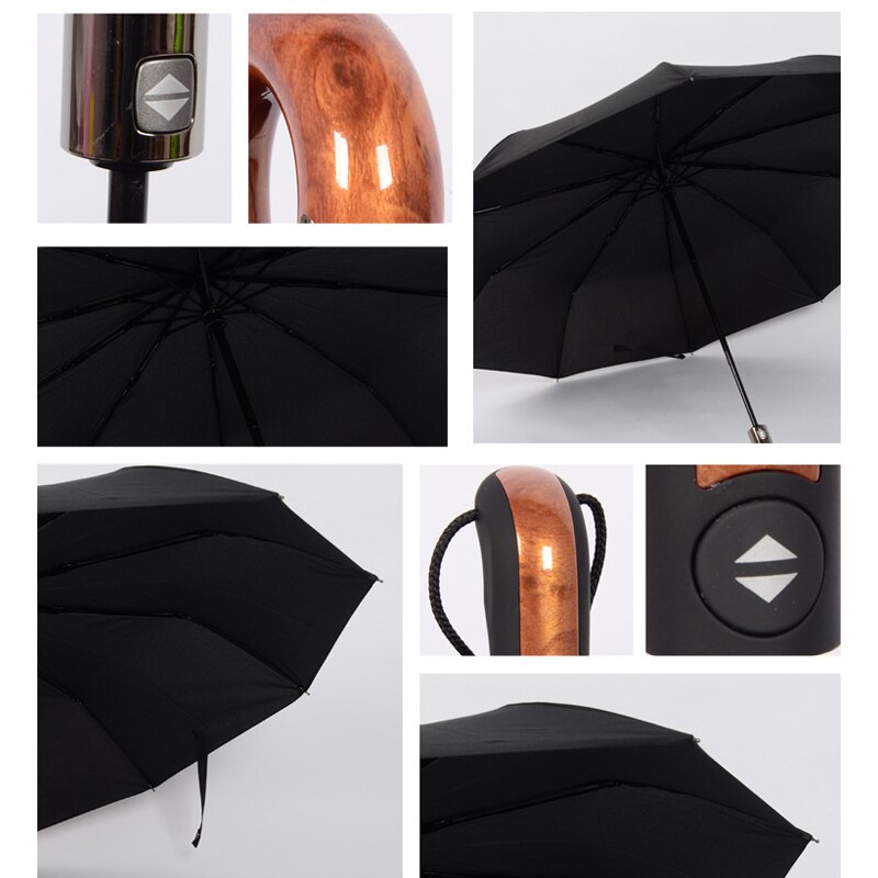 Parapluie classique de style anglais pour hommes, automatique, 10 nervures, résistant au vent, 3 plis, Parasol de professionnelle, pour la pluie