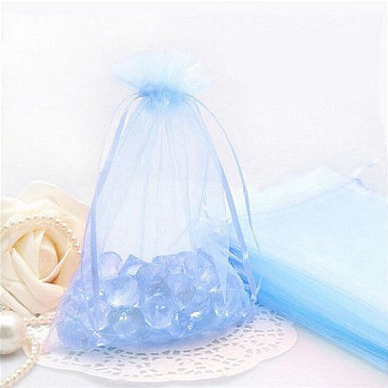 50pc Organza Taschen Schmuck Süssigkeit Tasche Hochzeit Bevorzugungen Taschen Gittergewebe Beutel: hell Blau