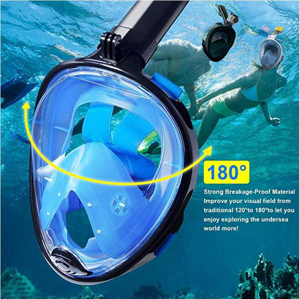 Máscara de buceo de cara completa, gafas antiniebla Scuba, máscara de natación de Snorkel de vista panorámica subacuática para adultos con soporte para cámara