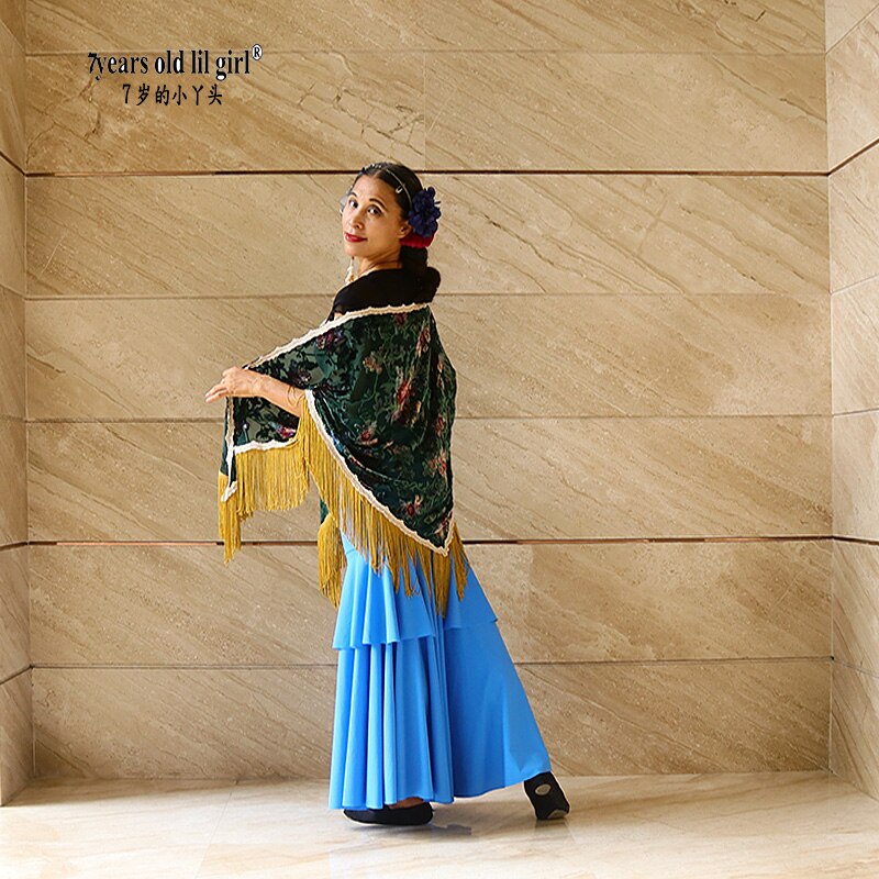 Bufanda de Flamenco con flecos para mujer, chal tradicional con estampado Floral, estilo Ruso