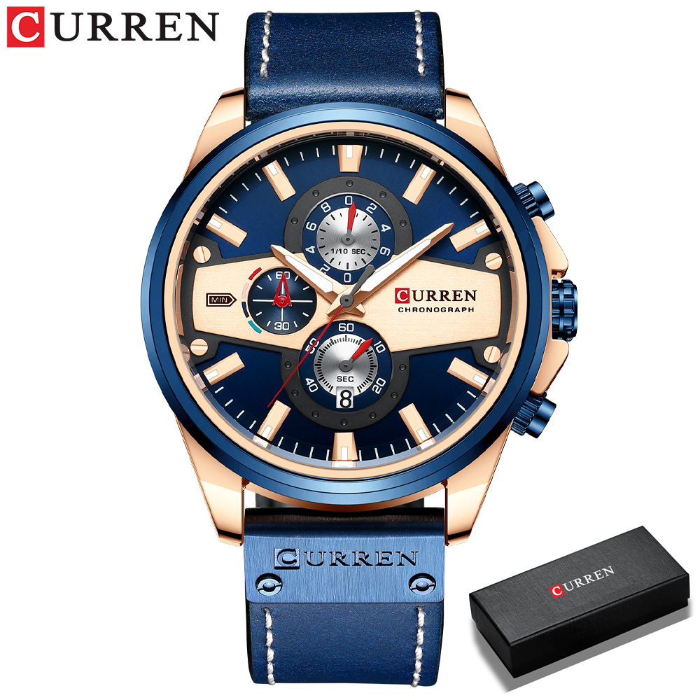 Curren Casual Mannen Horloges Top Quartz Horloges Voor Mannelijke Klok Chronograaf Lichtgevende Handen: blue box