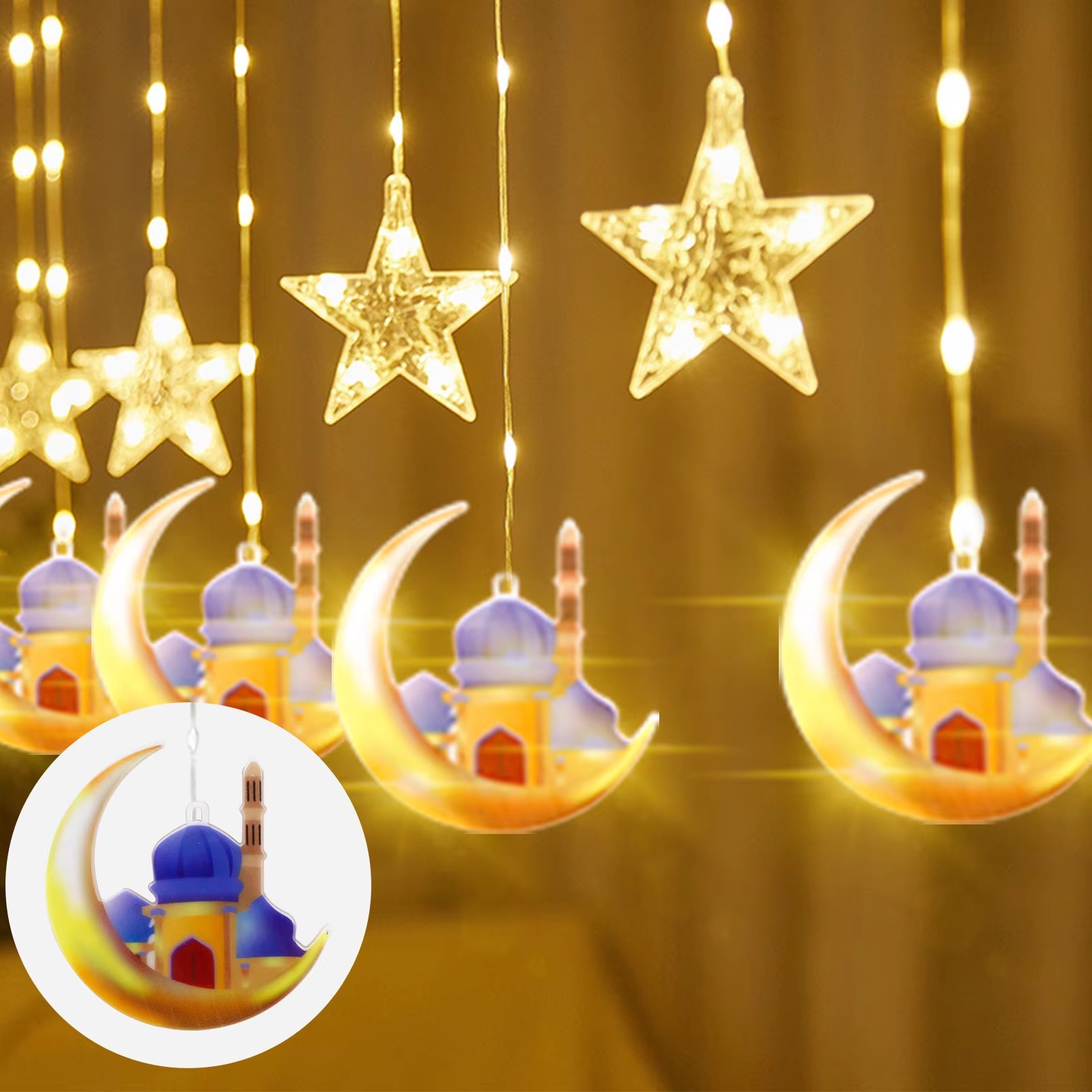 Cortina de estrellas LED de 4M, luz decorativa, castillo de Luna, cadena de luces, luz colorida, cadena de luces intermitentes llena de estrellas, decoración de habitación: Blanco