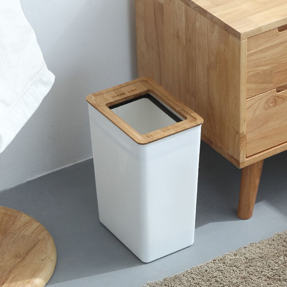 Minimalista cubos de basura práctica contenedor de residuos de madera tapa residuos cesto cocina baño cesta para basura con tapa de madera