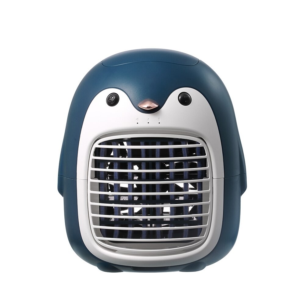 Leuke Pinguïn Zomer Cooling Fan Desktop Oplaadbare Airconditioner 2000Mah Draadloze Water Mist Ventilator 3 Snelheden Aanpassing: Blauw