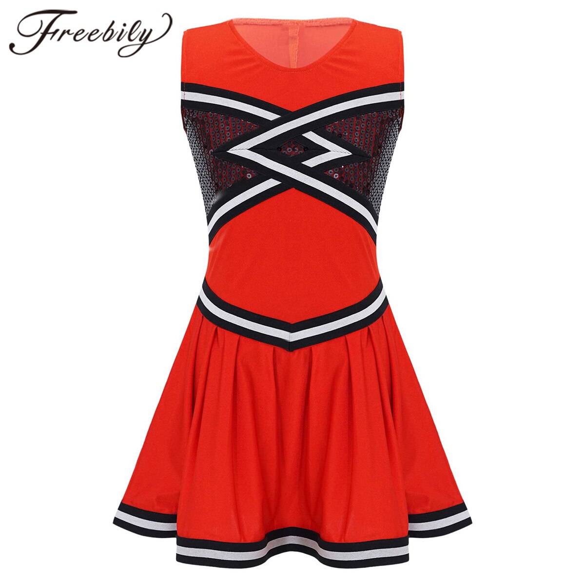 Kids Girls Stylish Cheerlead Uniforms Dress Sequins Patchwork Cheerleading Dance Dress for Dancing Competiton Children Dancewear