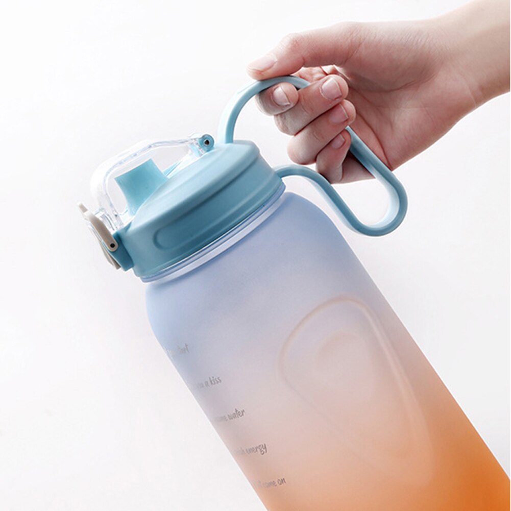2 Liter Water Fles Met Stro Grote Capaciteit Tritan Bpa Gratis Motievencitaat Tijd Marker Fitness Kannen