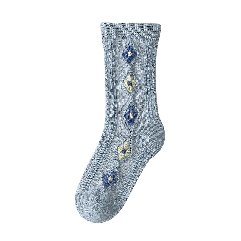 Bloem Borduren Baby Sokken Herfst Warm Pasgeboren Knie Sokken Zachte Gebreide Baby Meisjes Jongens Sokken Pasgeboren Accessoires: blue